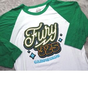 Carowinds Fury 325 Baseball Tee Shirt Green White Raglan Sleeve Men's Size L